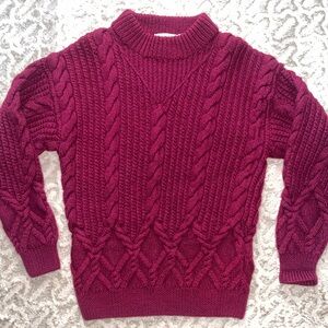 Christian Dior vintage 100% wool Burgundy Cable Knit hand knit Sweater medium